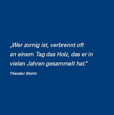 Wer zornig ist, verbrennt oft an einem Tag das Holz, das er in vielen Jahren gesammelt hat. Autor: Theodor Storm